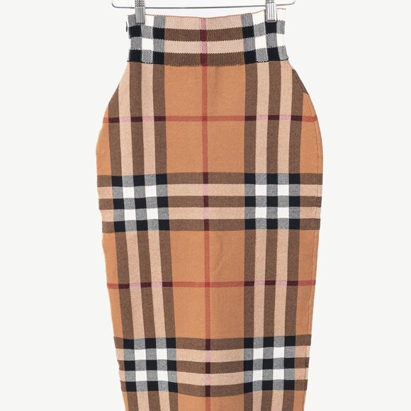 Burberry Kammie Birch Brown Check Knit Pencil Skirt - Picture 3 of 11